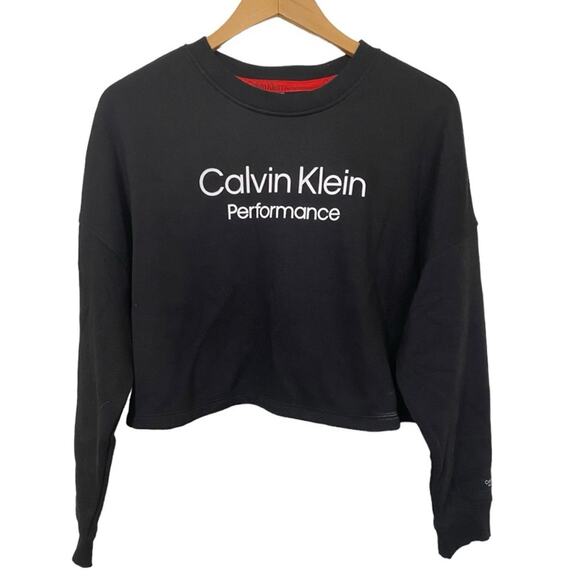 Calvin Klein LS Black Fleece Performance Cropped Sweatshirt NEW Size M - Picture 2 of 6